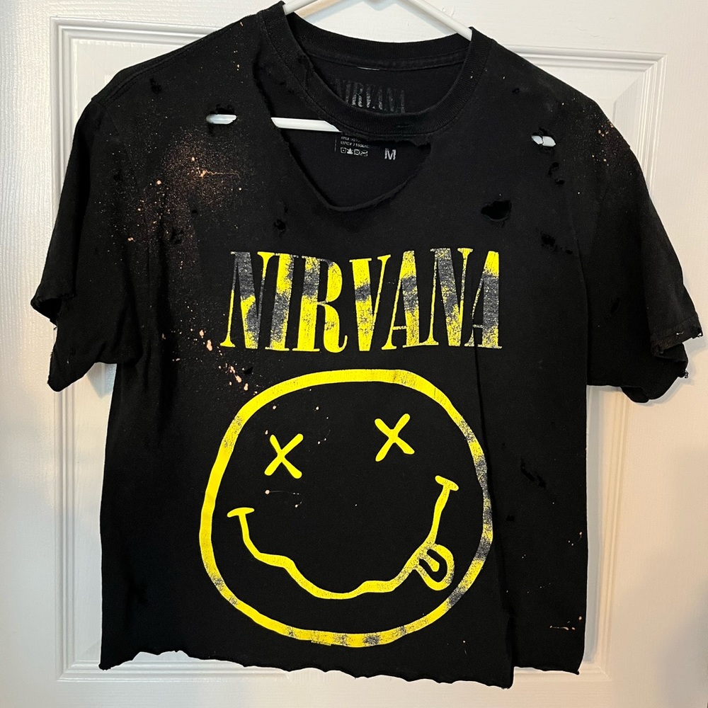 Black, medium, distressed Nirvana tee shirt